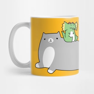 Blue Cat and Green Dilophosaurus Mug